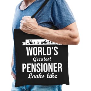 This is what the worlds greatest pensioner looks like cadeau tasje - zwart met witte letters - voor heren - Pensioen / VUT kado tas