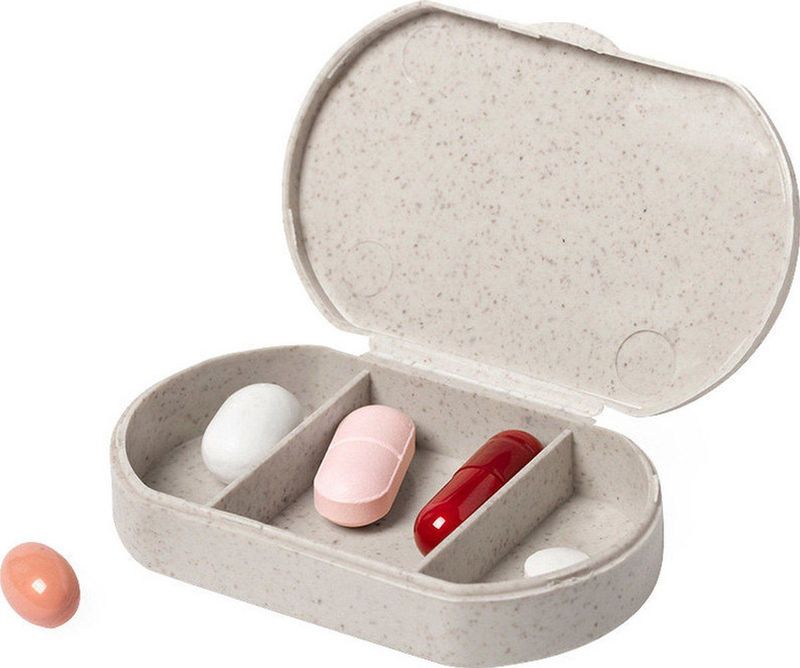 1x Medicijnen doos/pillendoos 3-vaks bamboevezel 6 cm - Reisformaat - Drogisterij/persoonlijke verzorging accessoires