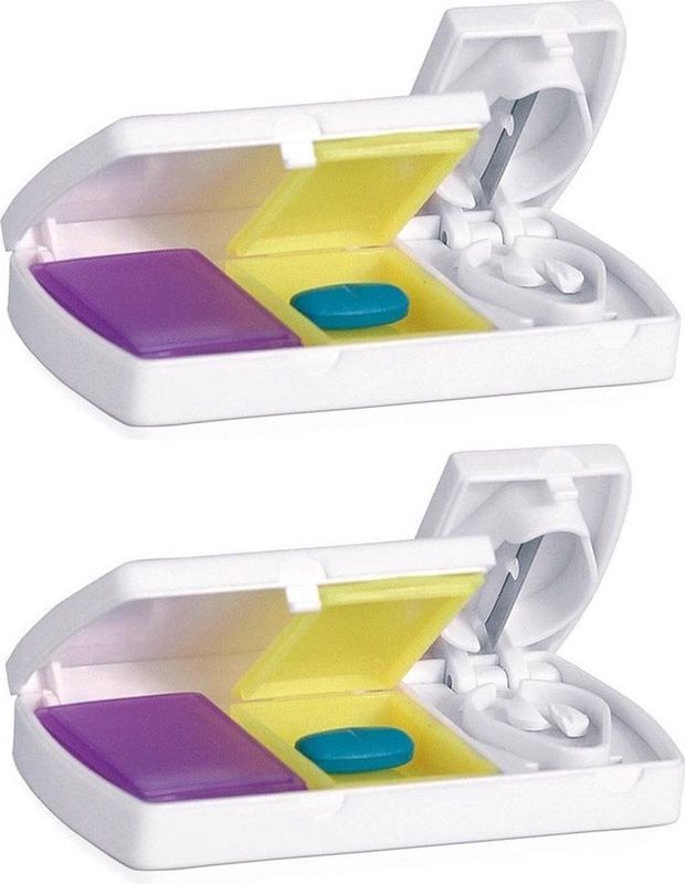 2x Medicijnen doos/pillendoos 2-vaks en splitser 9 cm - Pillendoosjes