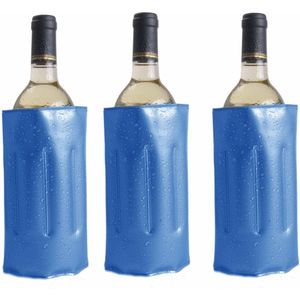 3x Koelelementen hoezen blauw voor wijnflessen 34 x 18 cm - Koelelementen