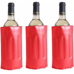 3x Koelelementen hoezen rood voor wijnflessen 34 x 18 cm - Wijnflessen/drankflessen koelelement - Flessenkoeler - Wijnkoeler