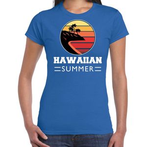 Hawaiian zomer t-shirt / shirt Hawaiian summer voor dames - blauw - Hawaiian party / vakantie outfit / kleding / feest shirt S