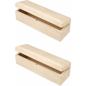 Langwerpige houten opbergdoosje/kistjes - Set van 2x stuks - 20 x 6 x 6 cm - pennendoosjes/hobby doosjes - opbergkistje