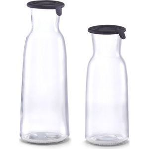 2x Glazen karaffen met siliconen deksel 700 ml en 1000 ml - Zeller - Keukenbenodigdheden - Tafel dekken - Koude dranken serveren - Karaffen/schenkkannen met dop