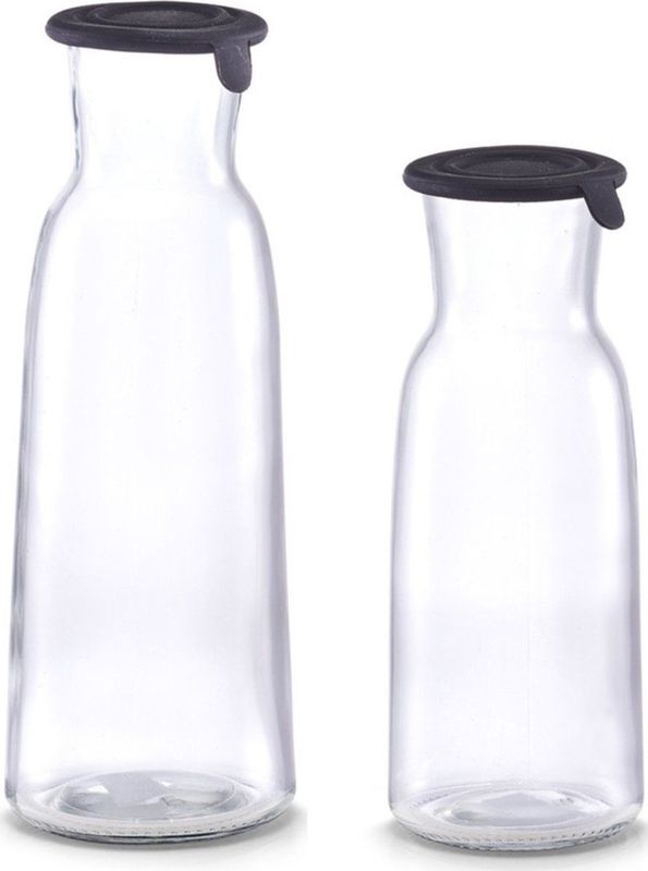 2x Glazen karaffen met siliconen deksel 700 ml en 1000 ml - Zeller - Keukenbenodigdheden - Tafel dekken - Koude dranken serveren - Karaffen/schenkkannen met dop