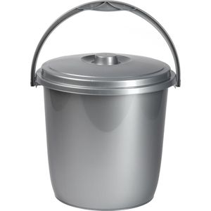 Plasticforte afsluitbare afvalemmer met deksel - zilver - 15 liter - kunststof - luier emmer