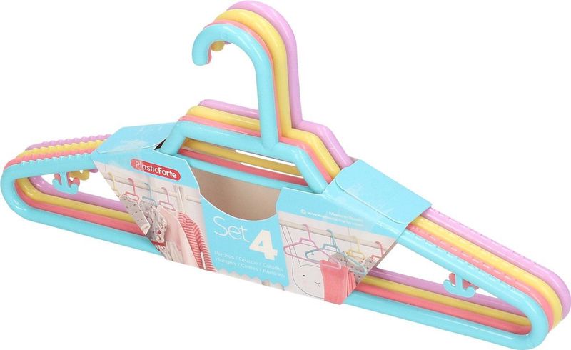 PlasticForte 4x Kinder kledinghangers - pastel - 27 cm - kunststof