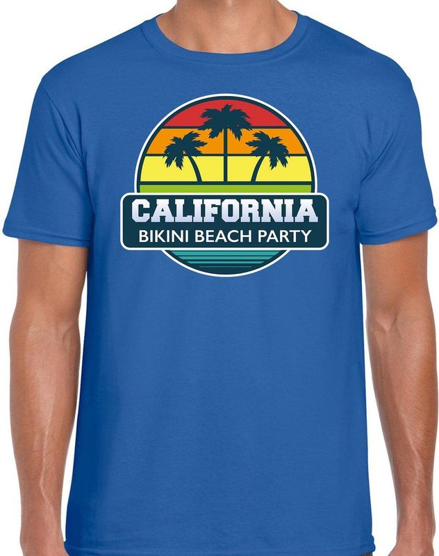 Bellatio Decorations - T-shirt - Blauw - Katoen - California Bikini Beach Party
