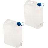 2x Jerrycans/watertanks 20 liter met tapkraantje - Jerrycan voor water