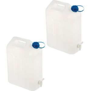 2x Jerrycans/watertanks 20 liter met tapkraantje - 36 x 18 x 46 cm - Jerrycans/watertanks/watercontainers met tap - Kampeerartikelen