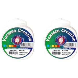 2x Nylon hobby binddraad/etalagedraad 0,4 mm x 50 meter op rol - Zwart - Sieradendraad - Visdraad - Nylon draad op rol