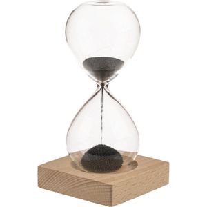 Zandloper 1 minuut met magnetisch zand van 16 cm met houten standaard - Spelletjes