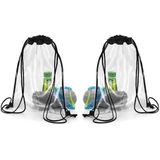 2x stuks transparante gymtasjes/rugtasjes 33 x 45 cm - Gymtassen/rugtassen/rugzakken/zwemtassen doorzichtig
