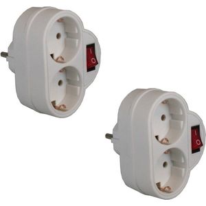 Pakket van 2x Stuks Witte Stopcontact Splitters Dubbel met Randaarde en Schakelaar