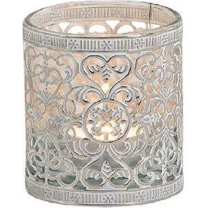 Windlicht theelicht houder zilver antiek D8 x H8 - Woonaccessoires/woondecoraties kaarsenhouders