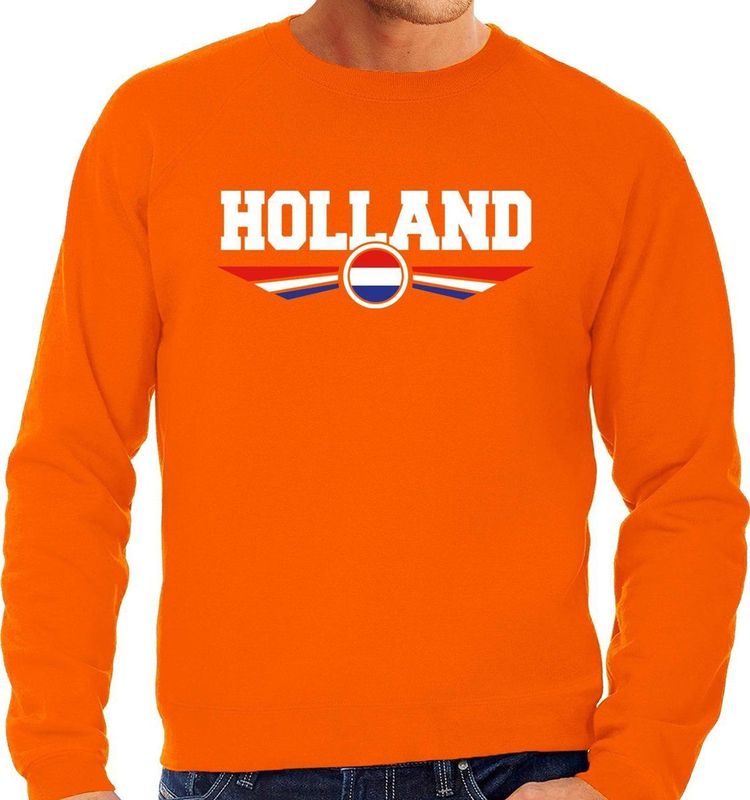 Oranje / Holland supporter sweater / trui oranje met Nederlandse vlag voor heren