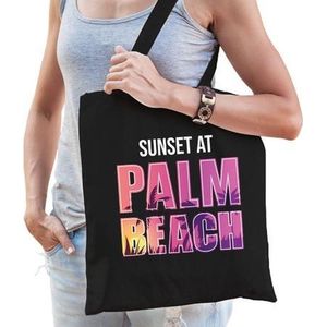 Sunset beach tas Sunset at Palm Beach voor dames - zwart - Beach party tas / bedrukte tasjes / tas / shopper
