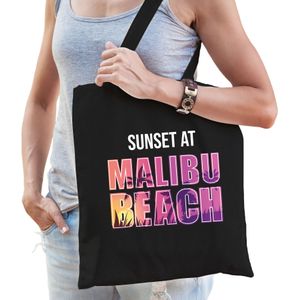 Sunset beach tas Sunset at Malibu Beach voor dames - zwart - Beach party tas / bedrukte tasjes / tas / shopper