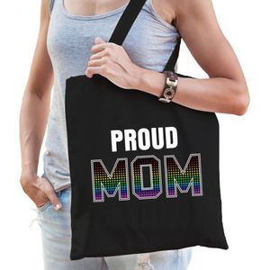Proud mom / trotse moeder regenboog cadeau tas zwart voor dames - Feest Boodschappentassen
