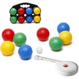 Jeu de boules set met 8 ballen + compact meetlint/rolmaat 1,5 meter - Complete kaatsbal/petanque set - Actief buitenspeelgoed voor kinderen