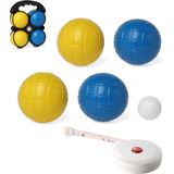 Jeu de boules set met 4 ballen + compact meetlint/rolmaat 1,5 meter - Complete kaatsbal/petanque set - Actief buitenspeelgoed voor kinderen