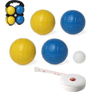 Jeu de boules set met 4 ballen + compact meetlint/rolmaat 1,5 meter - Complete kaatsbal/petanque set - Actief buitenspeelgoed voor kinderen