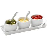 Witte sausbakjes serveerschalen set 7-delig - Sausschaaltjes - Serveerblad/schaaltjes/lepels - Amuse hapjes