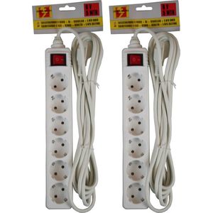 Benson stekkerdoos - 2x - 6-voudig - wit - 5m - randaarde en schakelaar