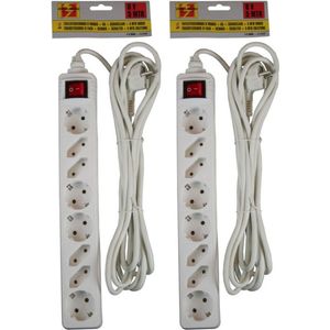 2x Stekkerdozen 8-voudig wit - 5 meter - Voor 4 platte en 4 ronde stekkers - Met randaarde en schakelaar - Witte stekkerdozen - Verlengsnoeren/verlengkabels - Geaarde stekker/verlengsnoer - Stekkers en verlengsnoeren - Handig in huis