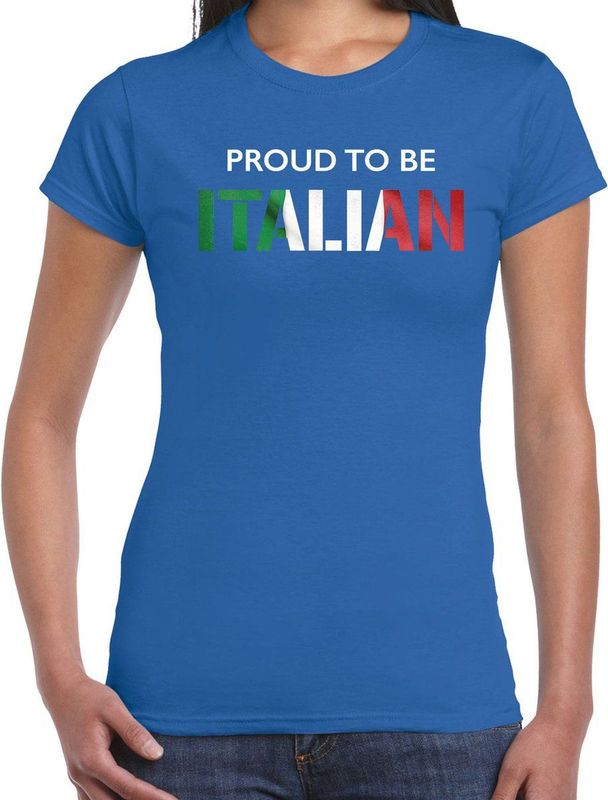 Bellatio Decorations - Proud to be Italian - T-shirt - Blauw - Dames