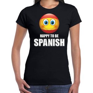 Spanje Happy to be Spanish landen t-shirt met emoticon - zwart - dames - Spanje landen shirt met Spaanse vlag - EK / WK / Olympische spelen outfit / kleding XXL