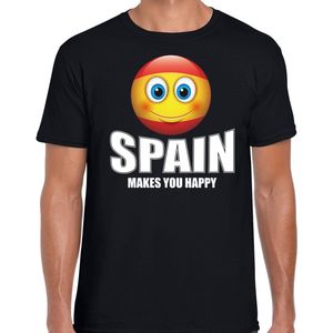 Spain makes you happy landen t-shirt Spanje met emoticon - zwart - heren - Spanje landen shirt met Spaanse vlag - EK / WK / Olympische spelen outfit / kleding L