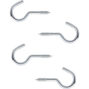 4x Schroefhaken / Ophanghaken Staal Verzinkt met Houtdraad - L6 X D1.8 cm - Ijzerwaren