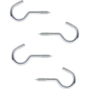 4x Schroefhaken / Ophanghaken Staal Verzinkt met Houtdraad - L6 X D1.8 cm - Ijzerwaren