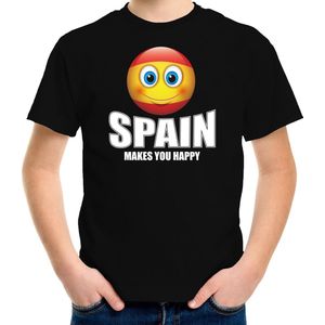 Spain makes you happy landen / vakantie shirt zwart voor kinderen met emoticon