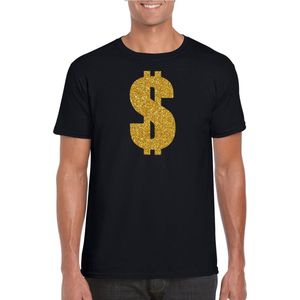 Gouden Dollar - Gangster Verkleed T-shirt - Zwart - Kleding - Heren