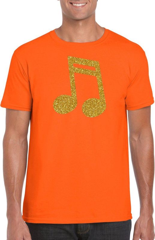 Bellatio Decorations - T-shirt - Oranje - Muziek Noot - Heren