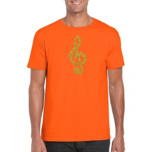 Gouden muziek noot G-sleutel t-shirt oranje voor heren