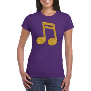 Gouden muziek noot / muziek feest t-shirt / kleding - paars - voor dames - muziek shirts / muziek liefhebber / outfit XS