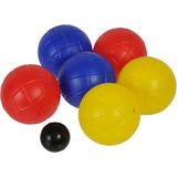 Set van 3x jeu de boules speelset 6 gekleurde ballen/1 but in draagtas - Kaatsbal - Petanque - Cochonnette - Boulen - Sportief/actief buitenspeelgoed