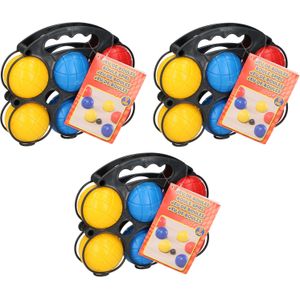 Set van 3x jeu de boules speelset 6 gekleurde ballen/1 but met draagtray