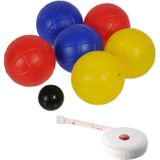 Jeu de boules set met 6 ballen + compact meetlint/rolmaat 1,5 meter - Complete kaatsbal/petanque set - Actief buitenspeelgoed voor kinderen