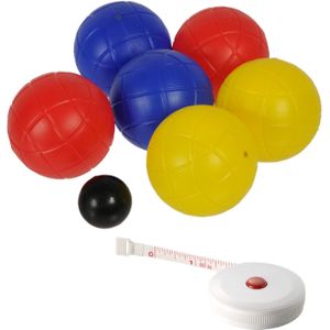 Jeu de boules set met 6 ballen + compact meetlint/rolmaat 1,5 meter - Complete kaatsbal/petanque set - Actief buitenspeelgoed voor kinderen