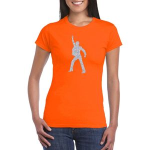 Zilveren disco t-shirt kleding - oranje - voor dames - muziek shirts discothema 70s 80s outfit