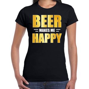Beer makes me happy / bier maakt mij gelukkig drank t-shirt zwart voor dames - bier drink shirt - oktoberfest / bierfeest outfit M