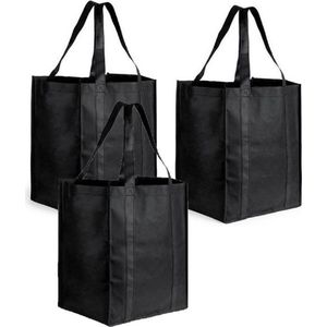 4x stuks boodschappen tassen/shoppers zwart 38 cm - Stevige boodschappentassen/shoppers