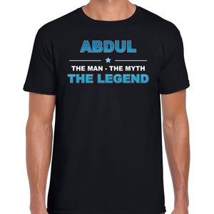 Naam cadeau - Abdul - T-shirt - Zwart - 100% Katoen - Bedrukking in Blauw en Wit