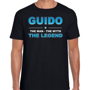 Naam cadeau Guido - The man, The myth the legend t-shirt zwart voor heren - Cadeau shirt voor o.a verjaardag/ vaderdag/ pensioen/ geslaagd/ bedankt S