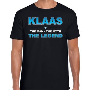 Naam cadeau Klaas - The man, The myth the legend t-shirt zwart voor heren - Cadeau shirt voor o.a verjaardag/ vaderdag/ pensioen/ geslaagd/ bedankt L