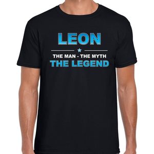 Naam cadeau Leon - The man, The myth the legend t-shirt zwart voor heren - Cadeau shirt voor o.a verjaardag/ vaderdag/ pensioen/ geslaagd/ bedankt M